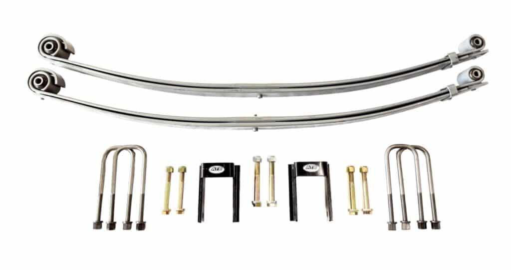 Automotive leaf spring suspension kit with hardware