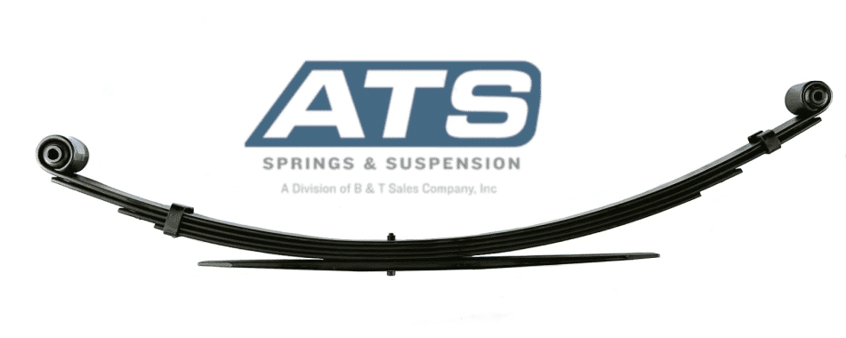 Leaf spring suspension featuring the ATS Springs & Suspension logo in the background.