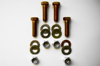 Bolts, washers, and nuts on white background