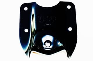 Black metal mounting bracket with four holes