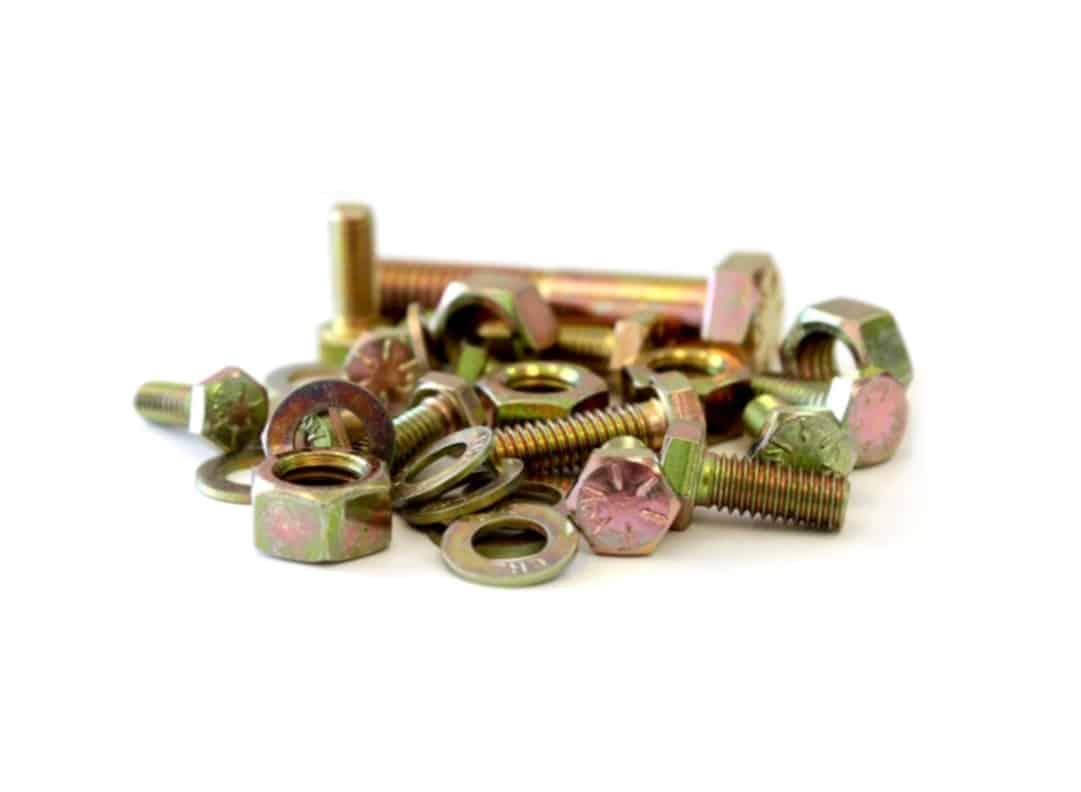 Pile of metal nuts bolts and washers