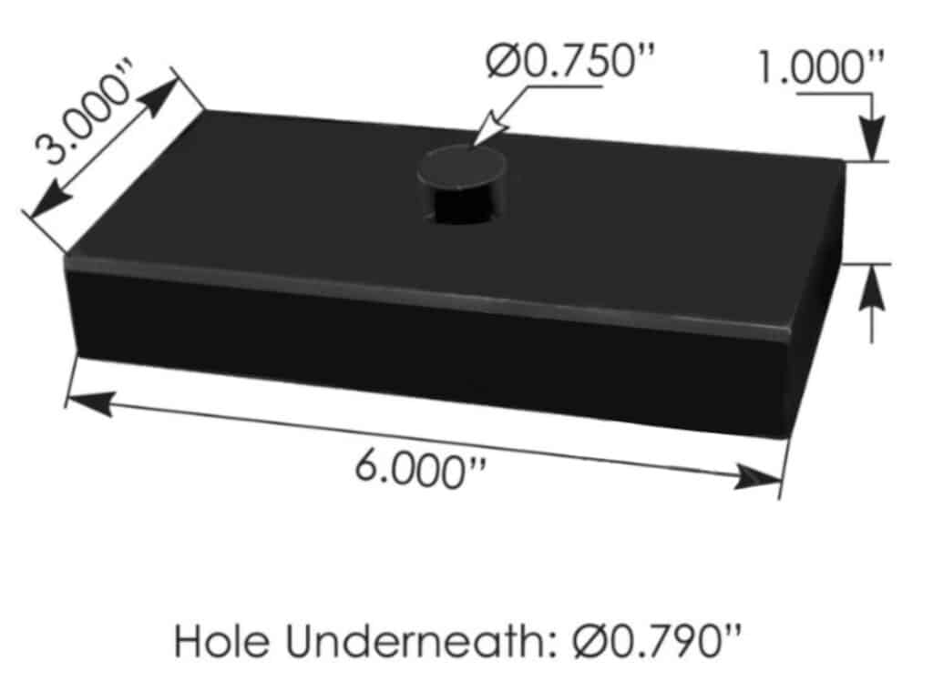 srb3100 spring riser block – 6" x 3" x 1"