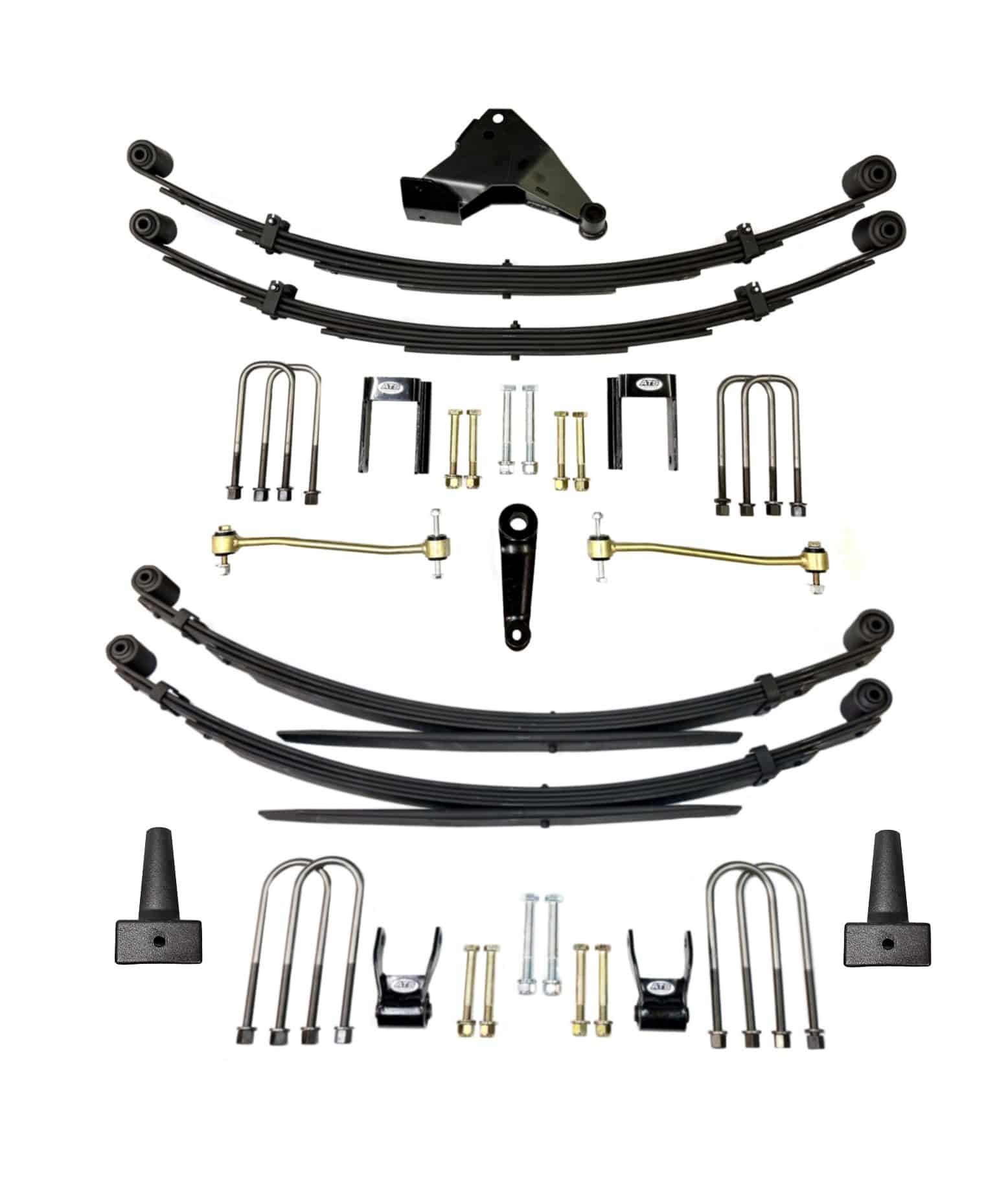 Complete vehicle leaf spring suspension lift kit