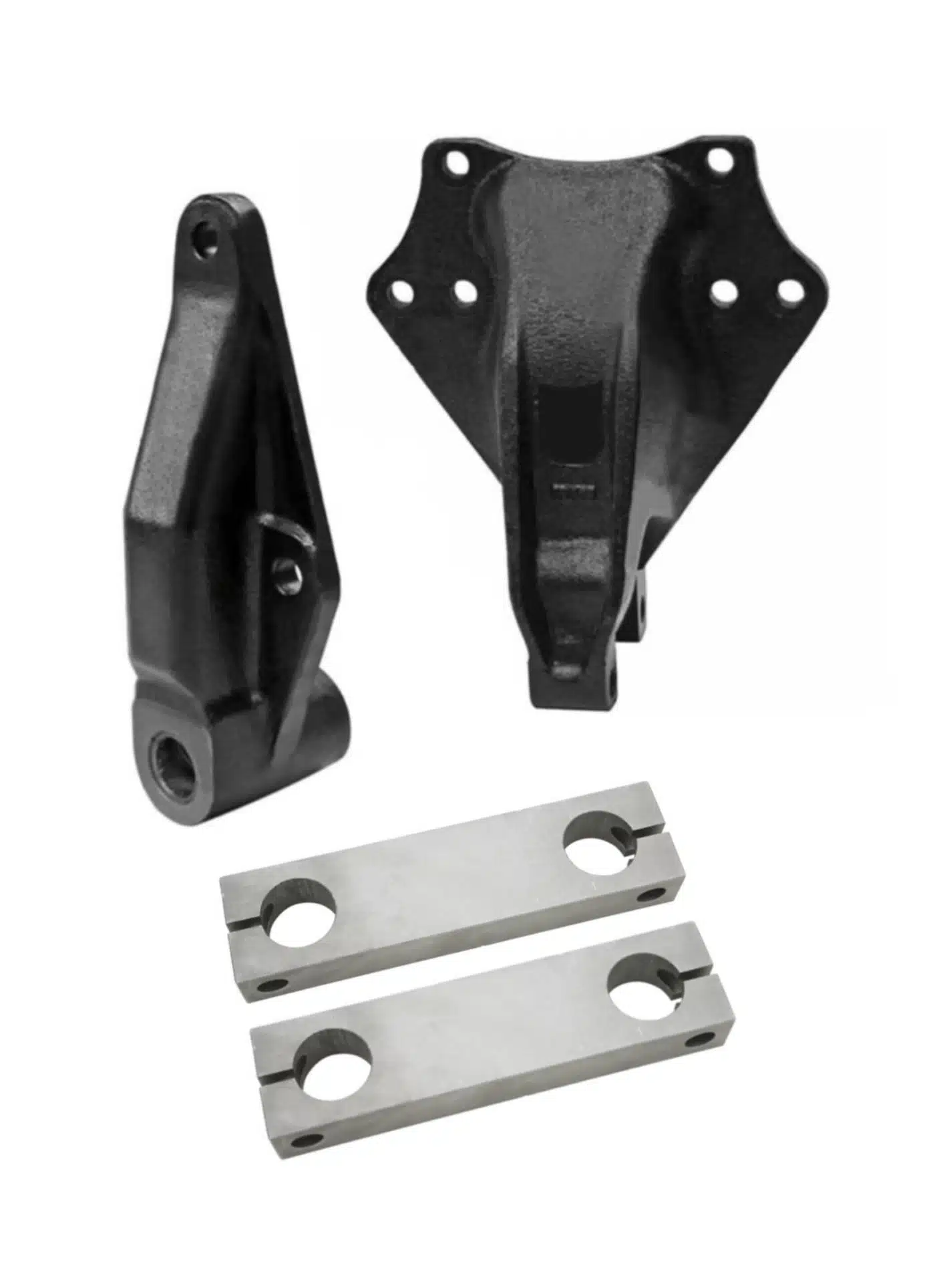 Black metal mounting brackets and clamp bars