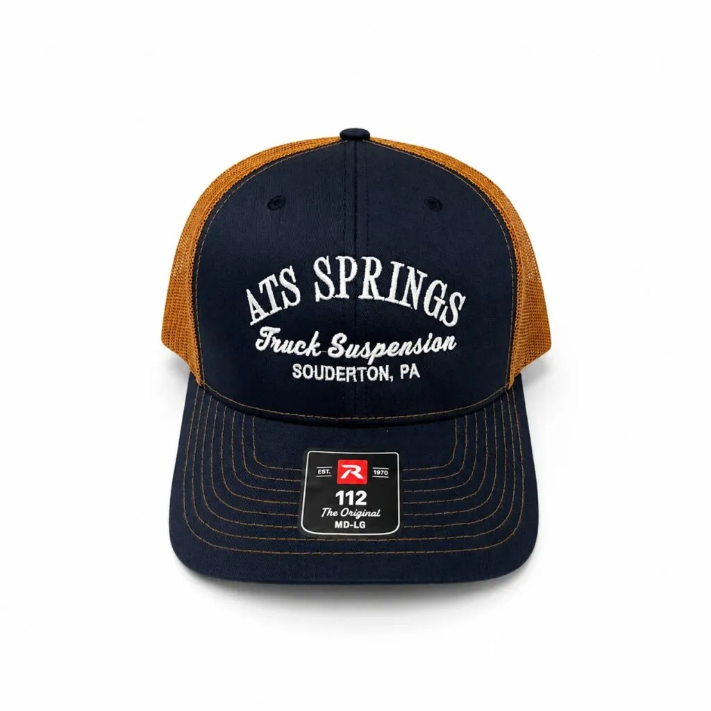 Navy and tan ATS Springs trucker hat