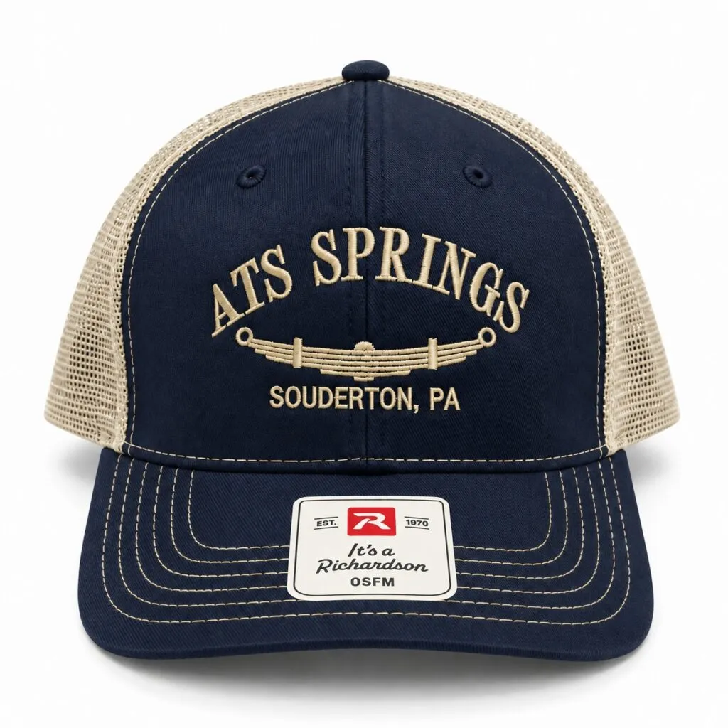ats springs garment washed trucker hat navy/khaki